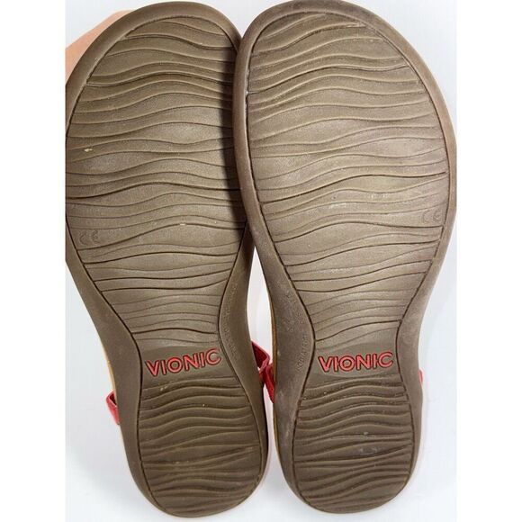Vionic‎ Sandals 8 Nala Thong Red Leather T Strap Gold Slingback Comfort Flats - Picture 14 of 15